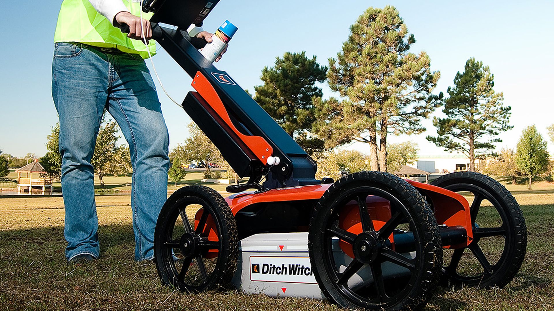 Man using a ground penetrating radar.