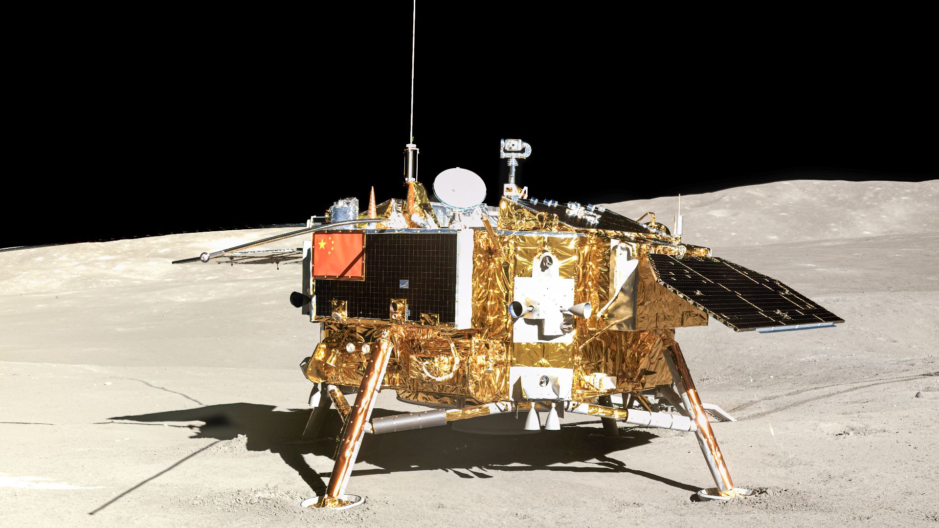 The Chang’e-4 lander imaged by the Yutu-2 rover on the lunar far side. [1]