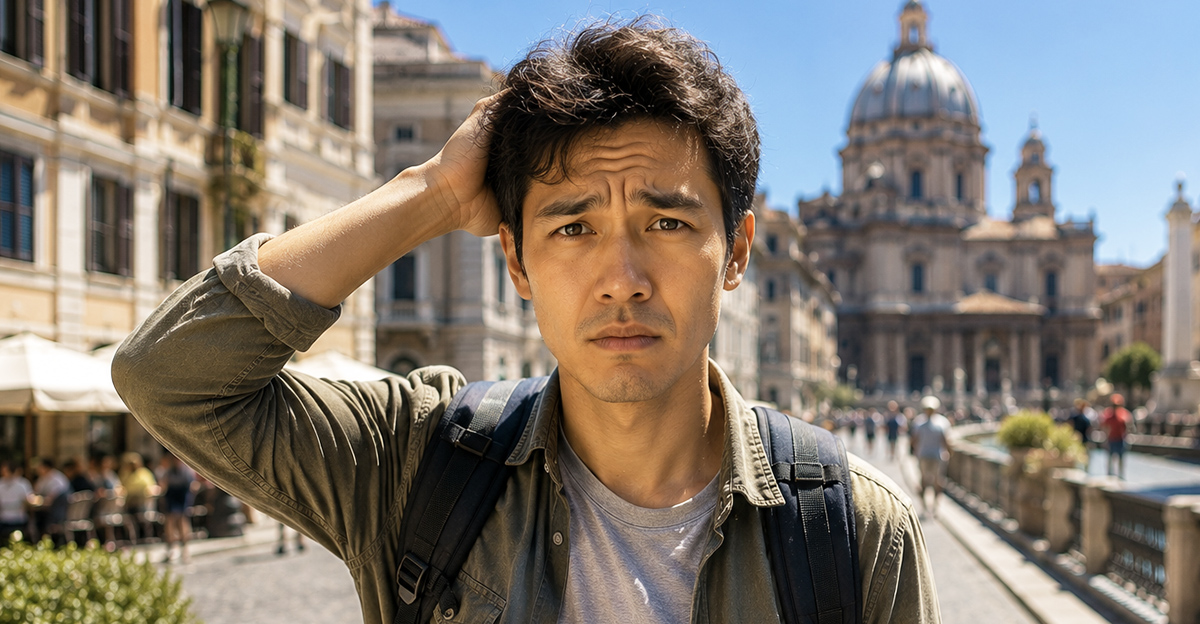 AI-generated image of a traveler who lost their green card.