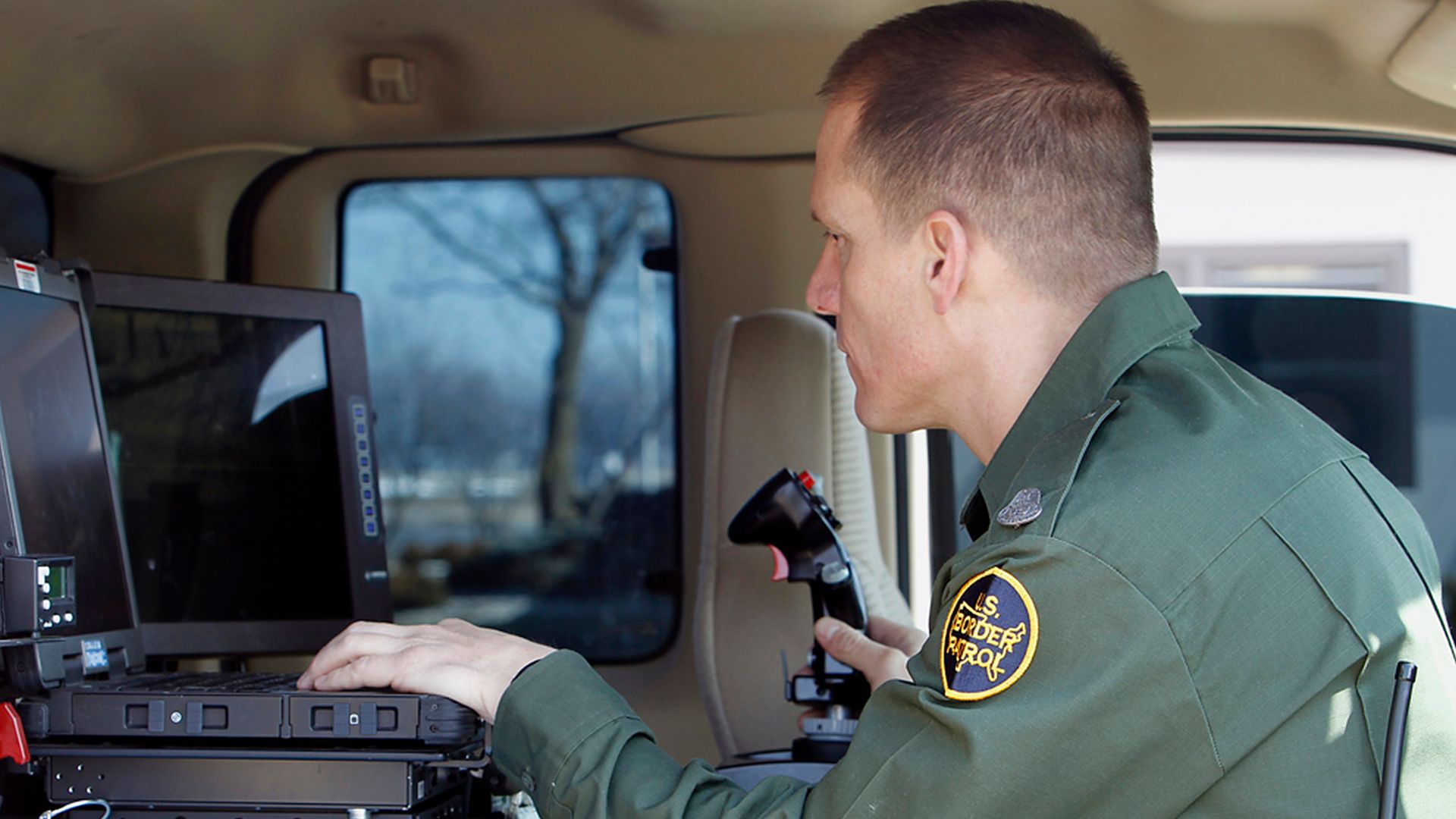 U.S. Customs and Border Protection, Border Patrol Agent operates mobile security vehicle on the Detroit Northern Border.

Photographer: Donna Burton