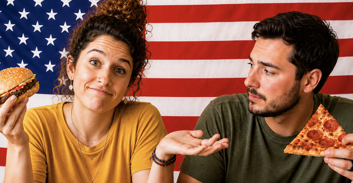 A woman and a man eating fast food.