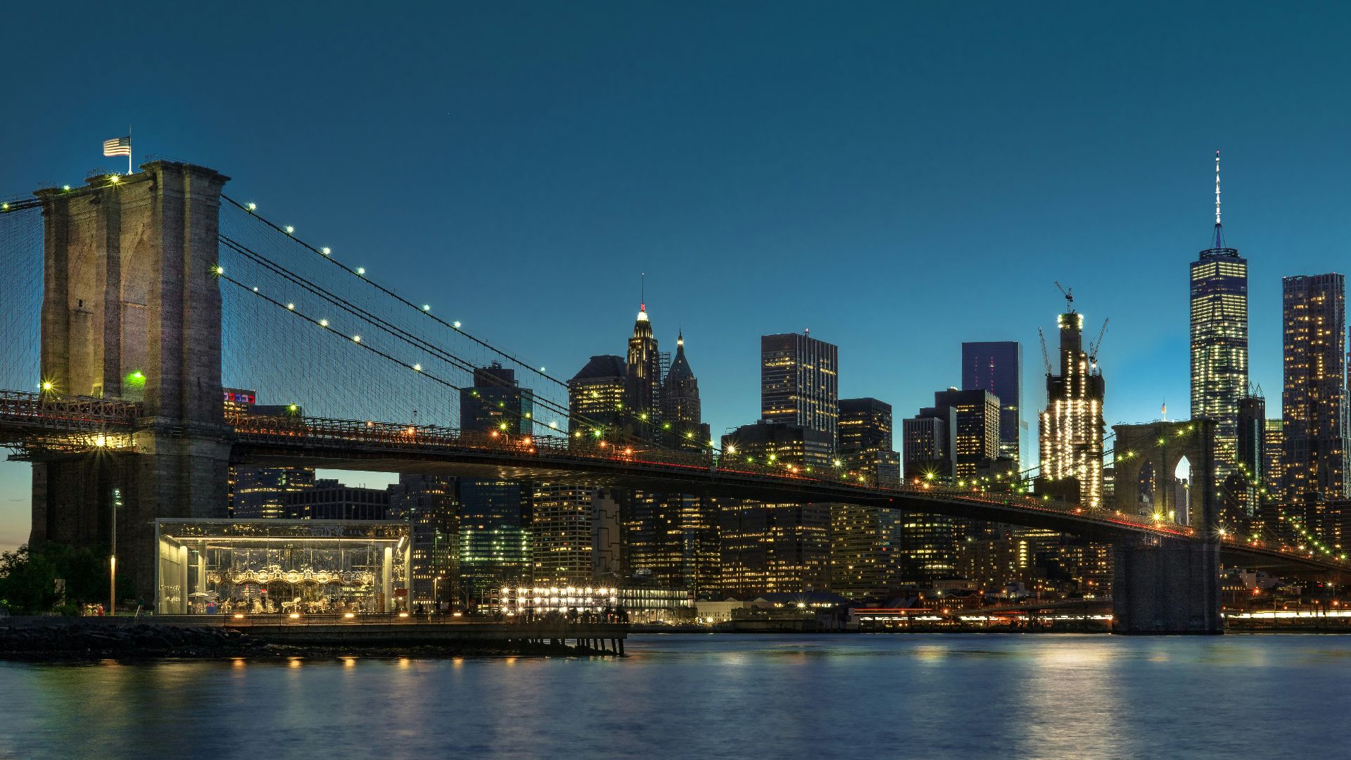 city skyline during night time