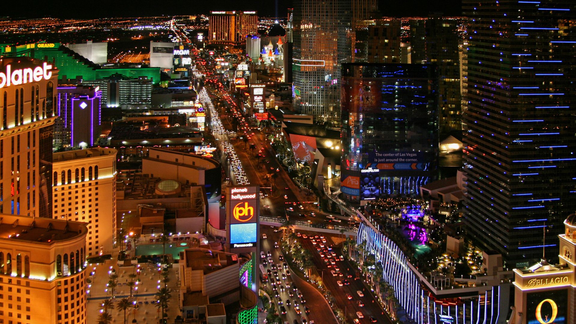 Le strip de Las Vegas vu depuis le sommet de la tour Eiffel du Paris Las Vegas