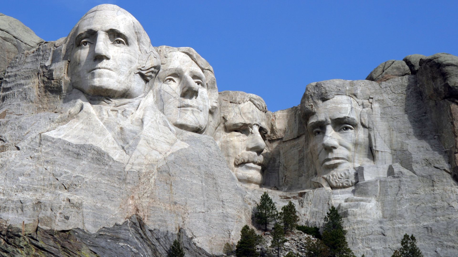 The Mount Rushmore Monument as seen from the viewing plaza.