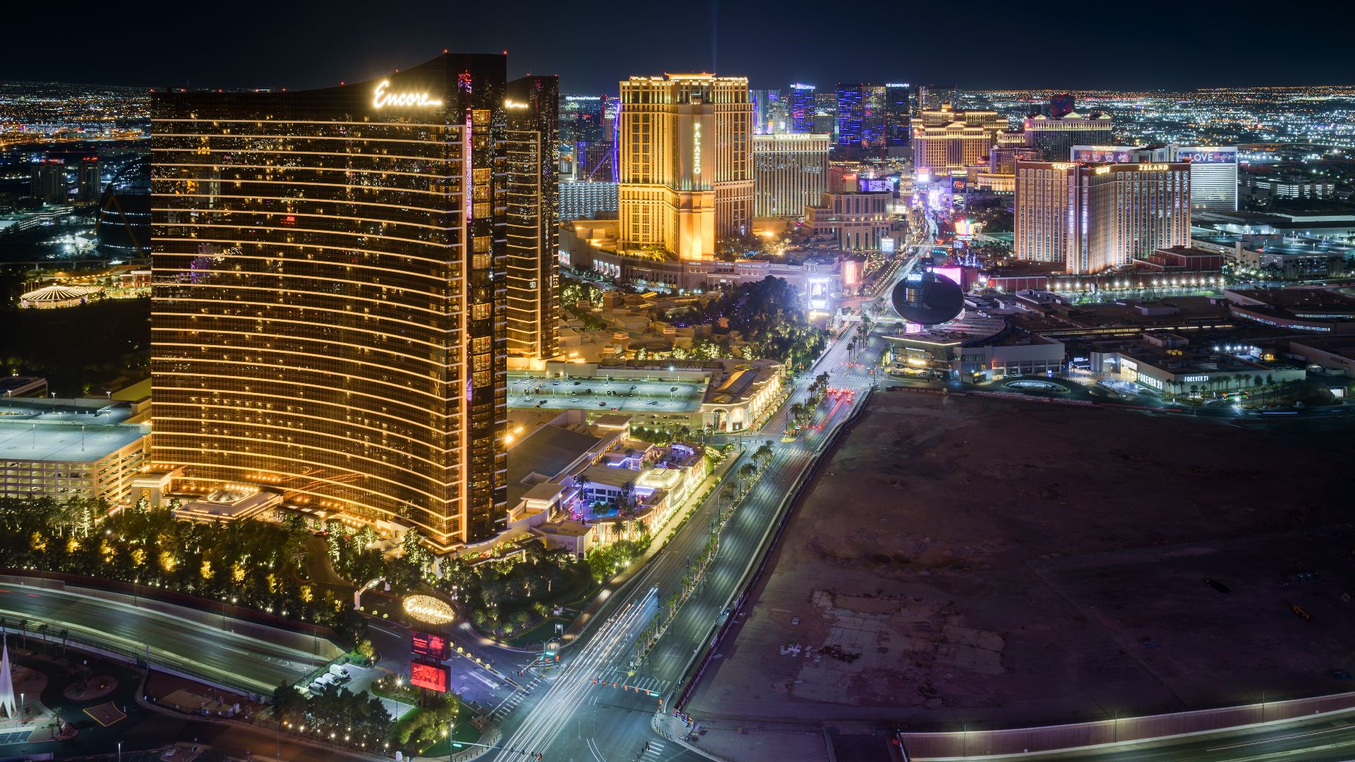 HDR of 3 exposures (+2 to -2), skyline of Las Vegas Strip, Las Vegas, Nevada, from Alle Lounge on 66, Resorts World Las Vegas.