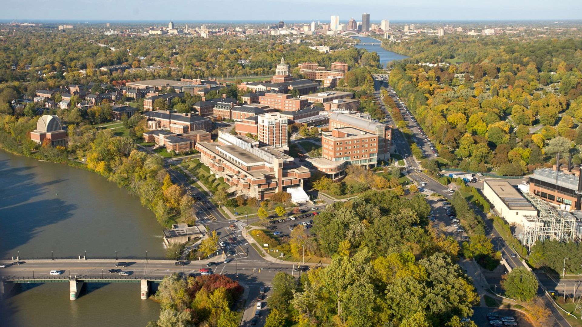 Aerial views of River Campus.