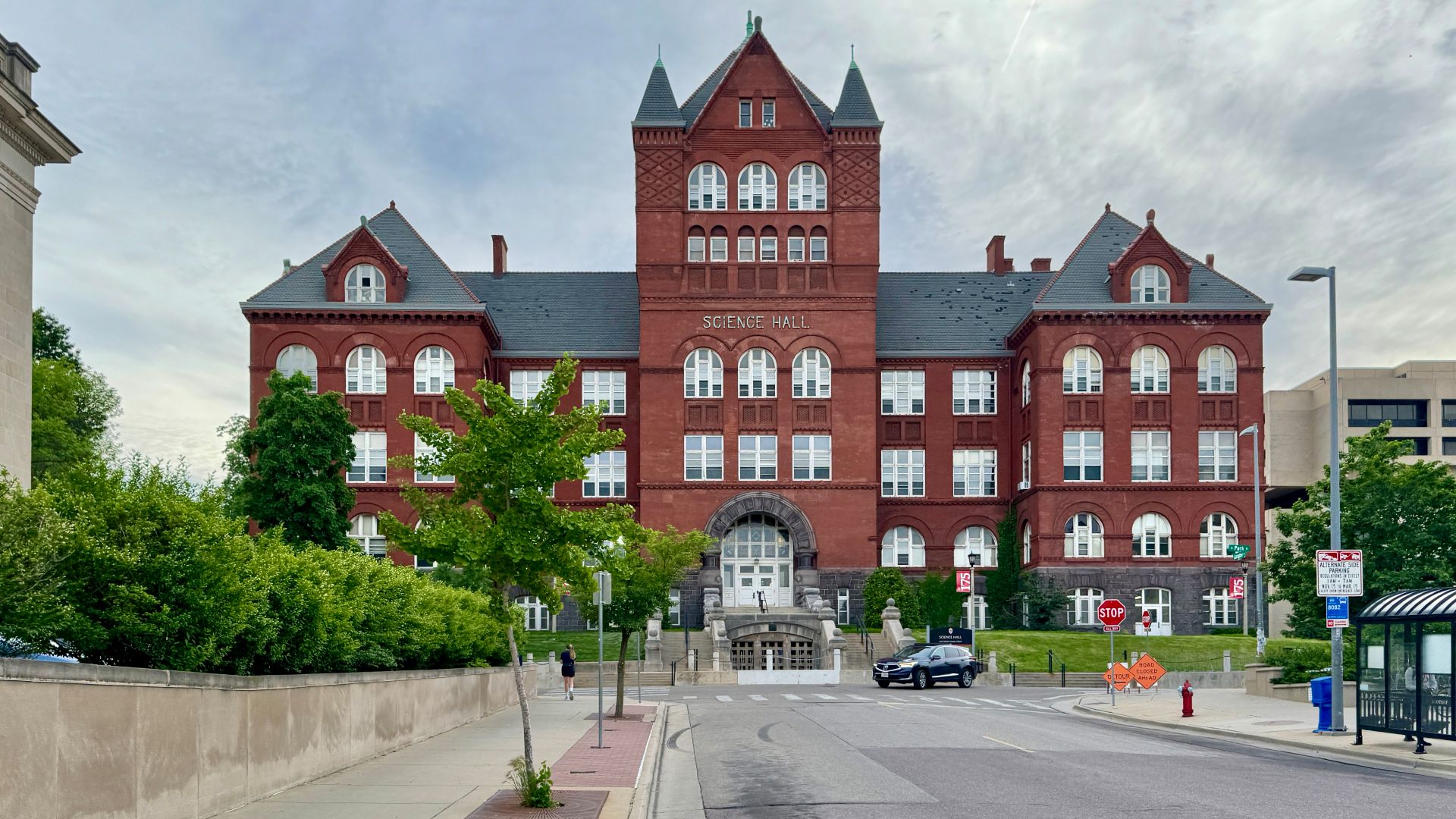 Built in 1888, this Romanesque Revival-style building was designed by Henry C. Koch and Allan Conover to house the science department of the University of Wisconsin.  The building is clad in red brick with a hipped roof, a tower with gables, arched bays, decorative patterned brickwork, and a rough-hewn stone base.  The building is a contributing structure in the Bascom Hill Historic District, listed on the National Register of Historic Places in 1974, and was listed individually on the National Register of Historic Places and designated a National Historic Landmark in 1993.