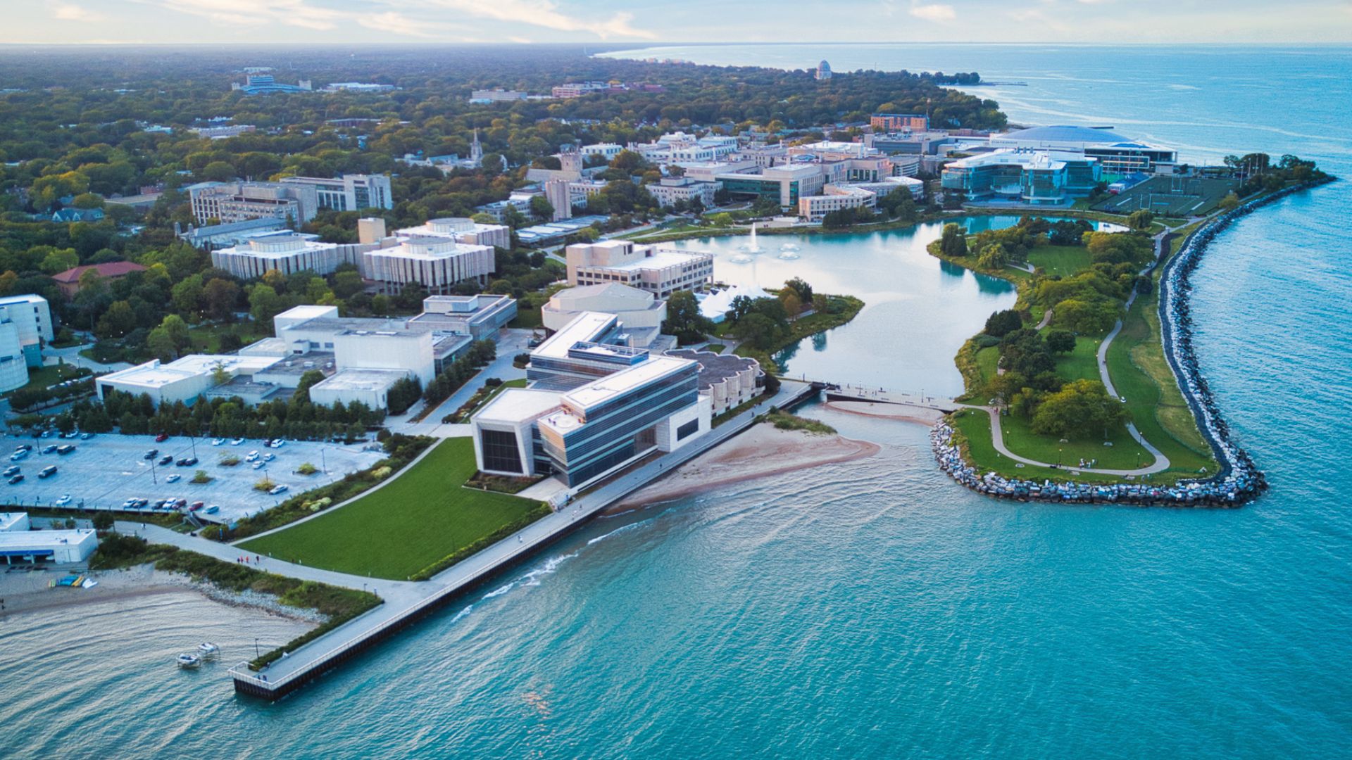 Aerial Photograph of Northwestern University from above Lake Michigan. © Joshua Sukoff