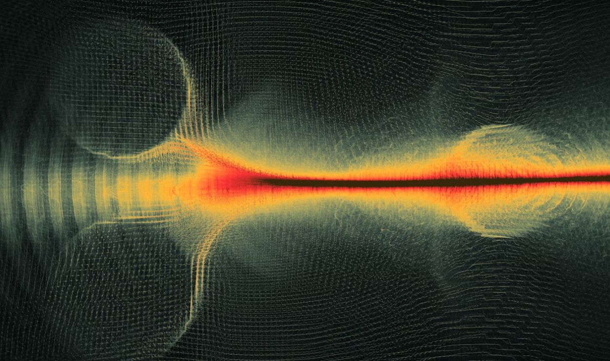 Abstract visualization of light waves interacting with spheres