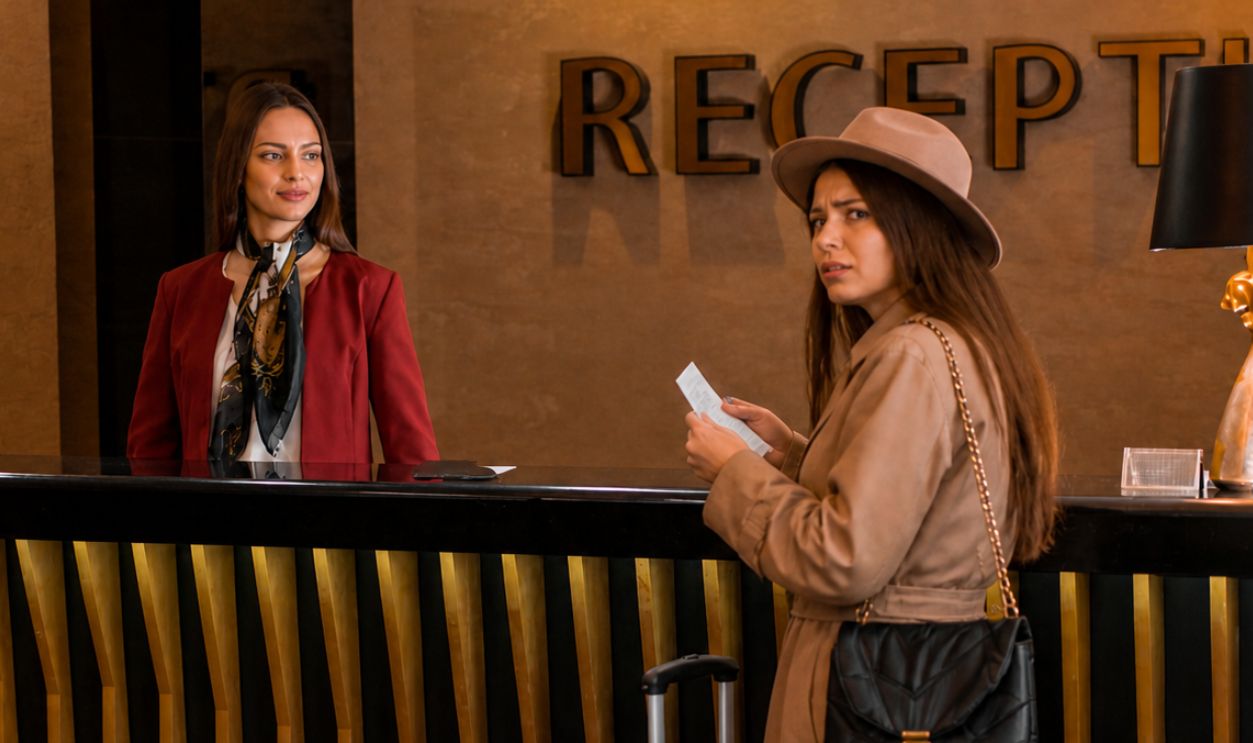 Woman At The Hotel Front Desk