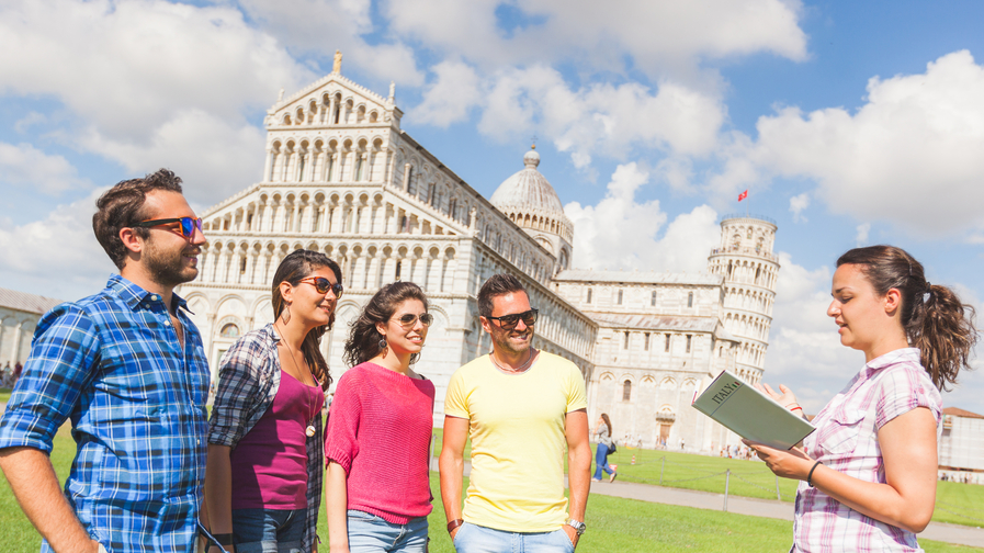 Group of tourists in Pisa, Italy