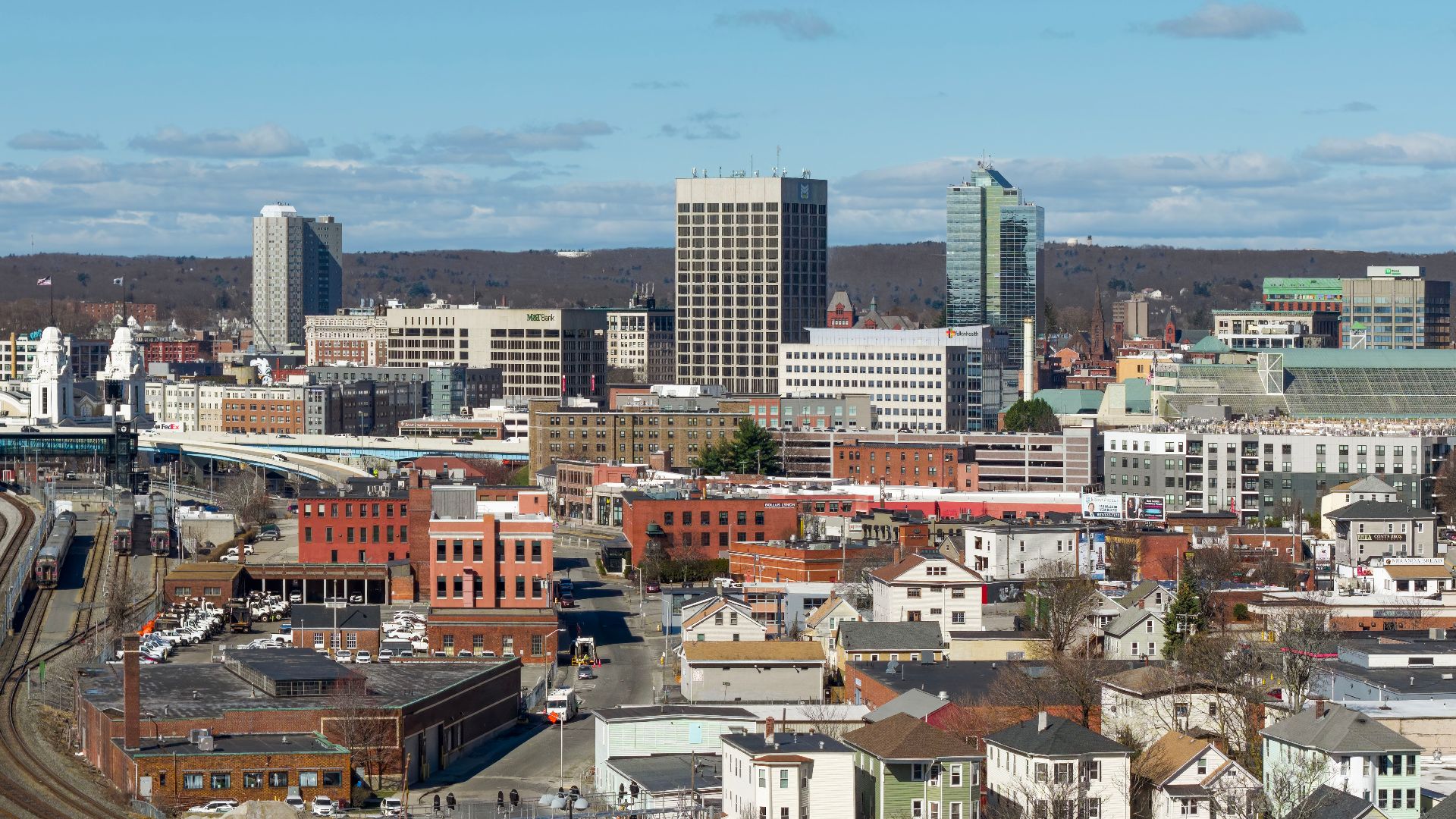 The skyline of Worcester, the 2nd-most populous city in Massachusetts and the 113th in the United States.