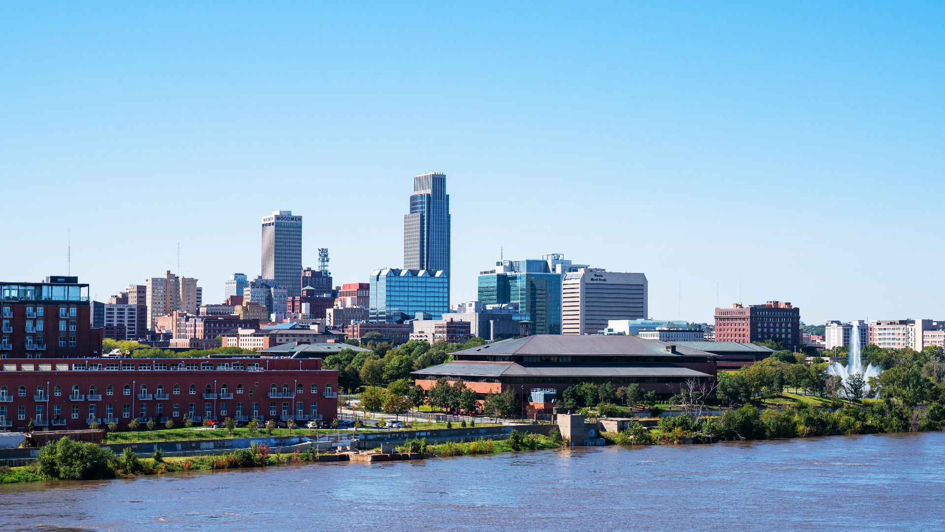 The downtown skyline in Omaha, Nebraska, as seen from across the Missouri River in Council Bluffs, Iowa.

/sim