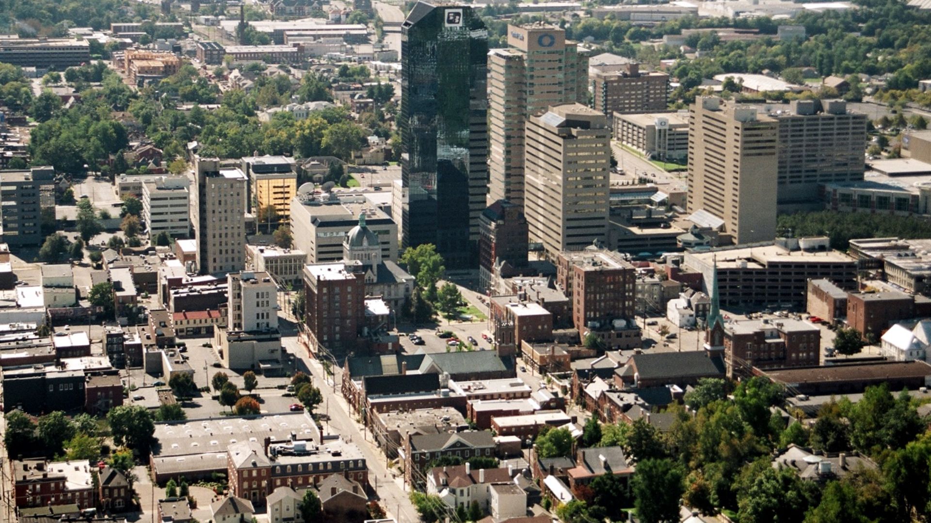 Downtown Lexington, Kentucky. The Lexington Financial Center (blue building) is the city's tallest.