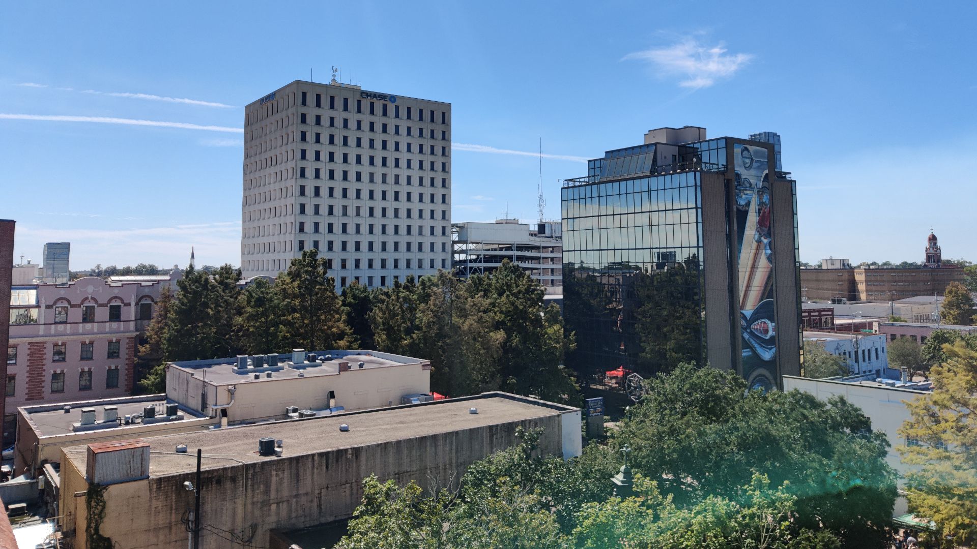 This is a photograph of the downtown area in Lafayette, Louisiana, United States; it was taken on 16 October 2021 during the Boudin Festival in the afternoon.