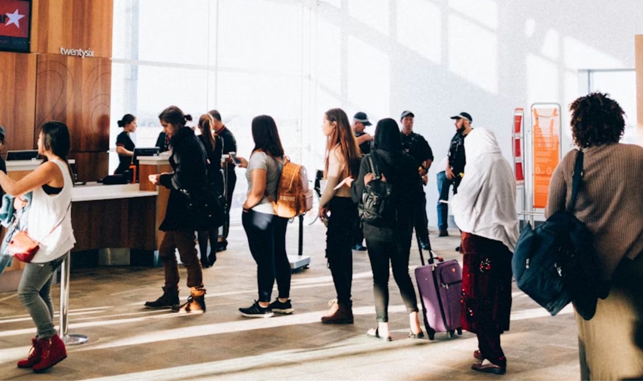 A busy boarding gate