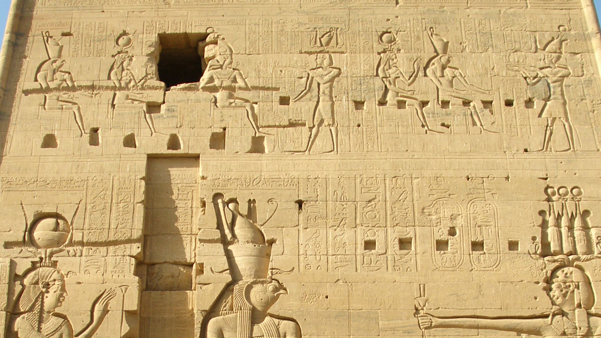 Reliefs. The Temple of Isis from Philae, Ancient Egypt, Lake Nasser, Egypt.