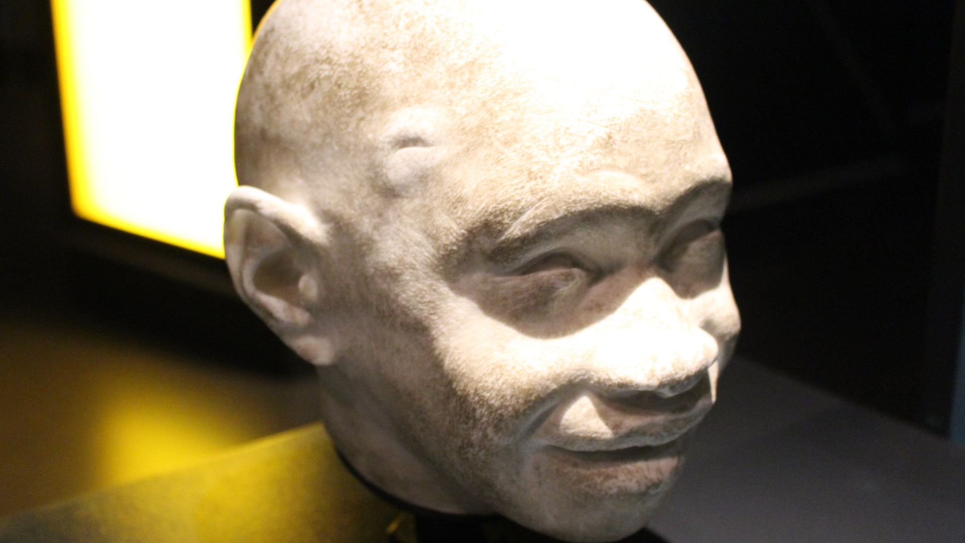 The model of a Neanderthalian (Homo neanderthalensis) child's head, at the Natural History Museum in London, England.