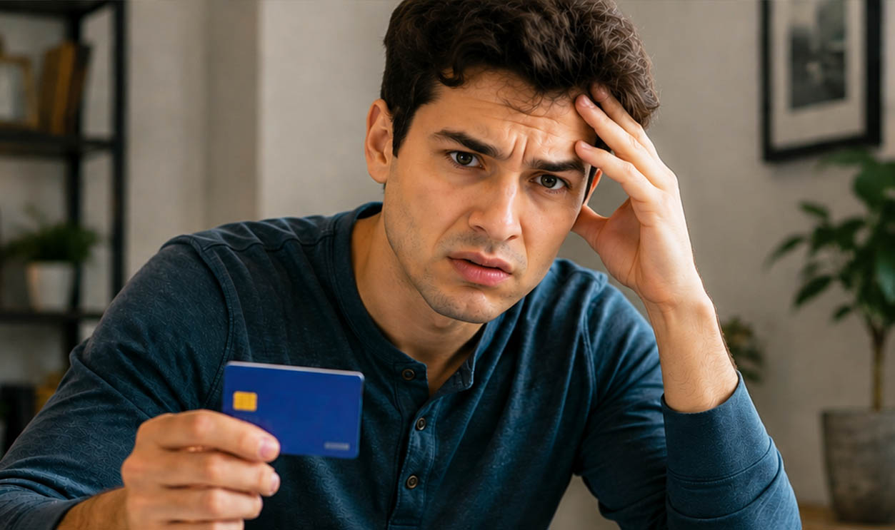 AI-generated image of a man worried about the credit card company denying his chargeback.