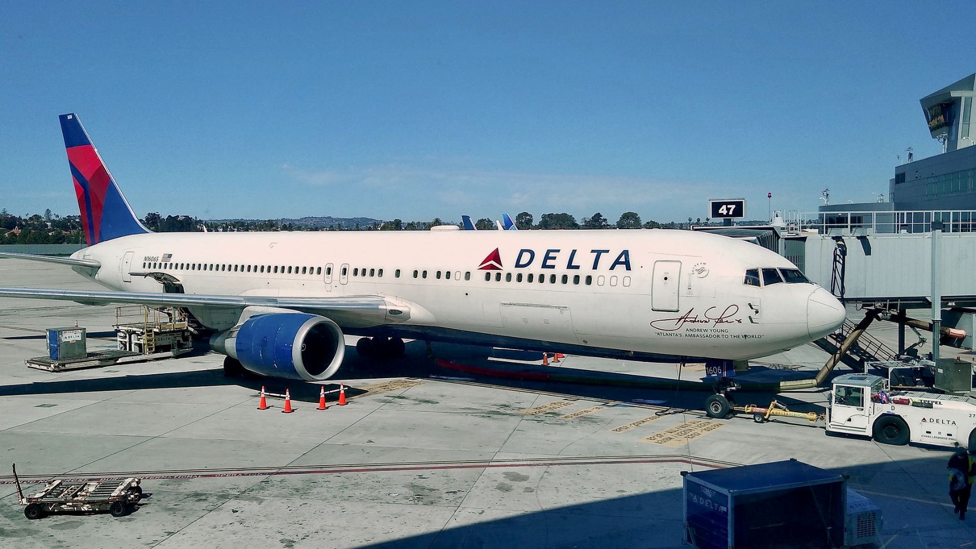 Delta Airlines 767-300 (registration N16065) at San Diego International Airport