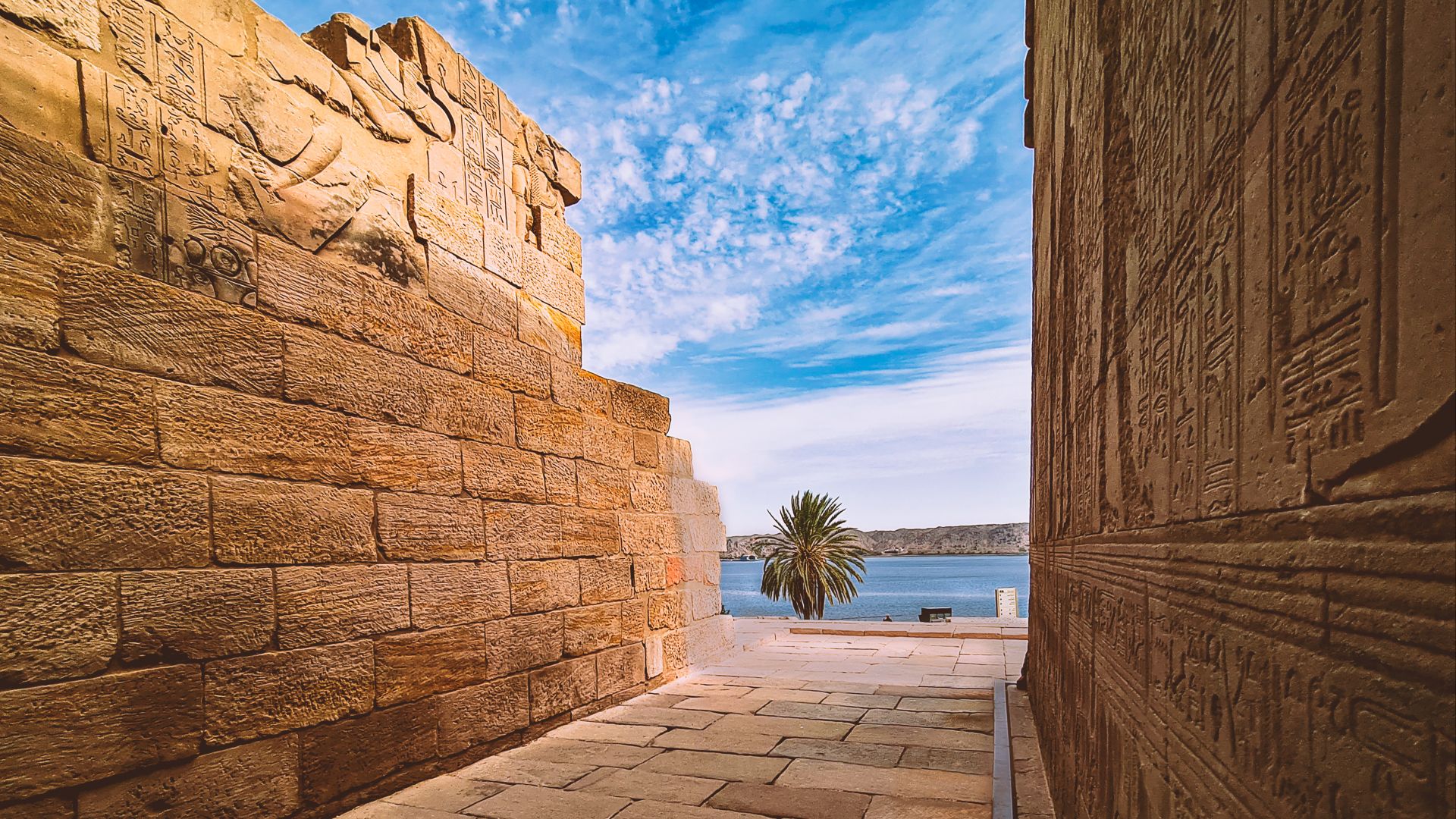 This picture was taken of part of the walls of the Temple of Philae in Aswan, and the picture shows the beauty of the architectural details of this part of the temple