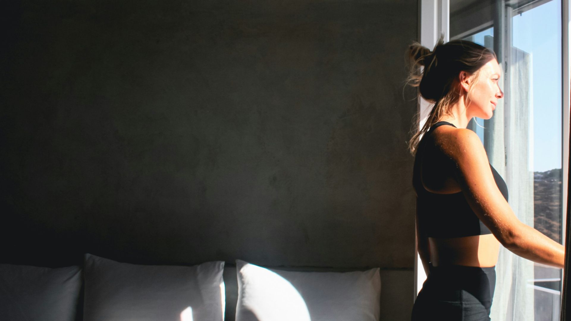 a woman standing in a room