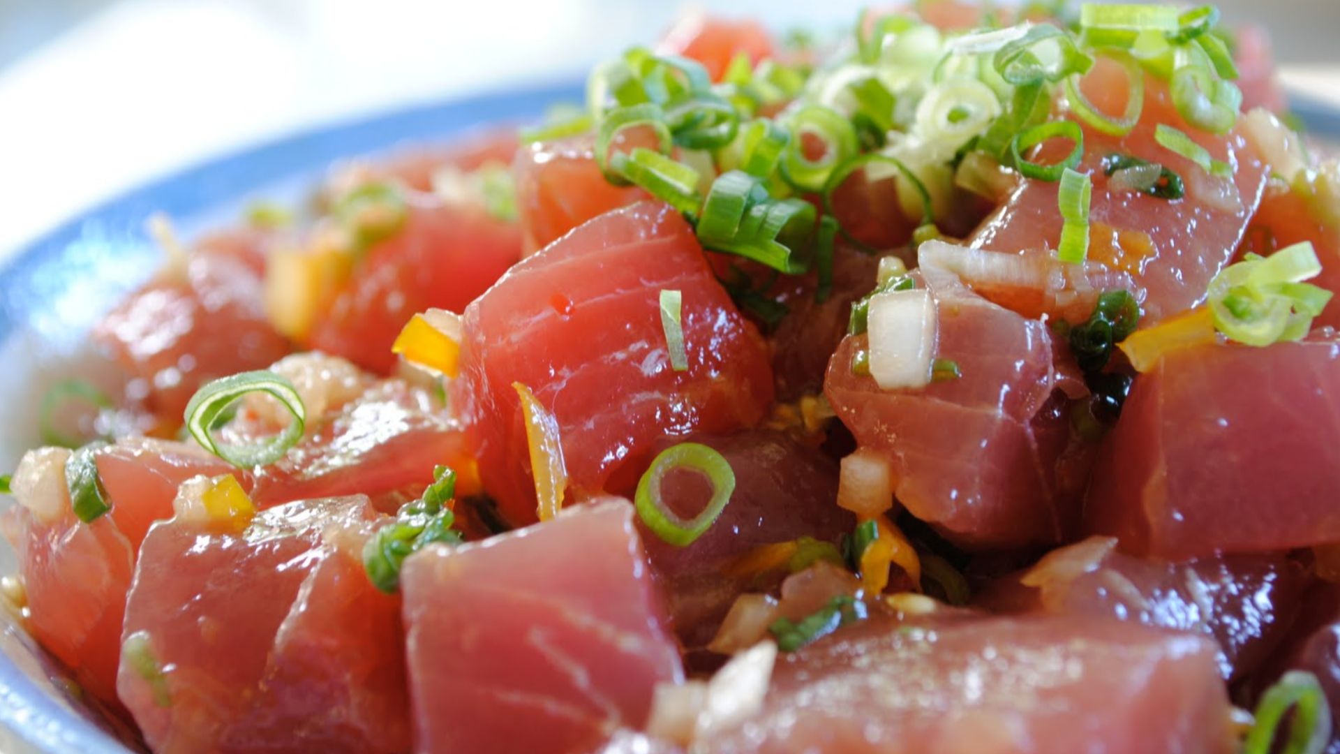 Ahi tuna Poke with onions seseme seed oil and soy sauce