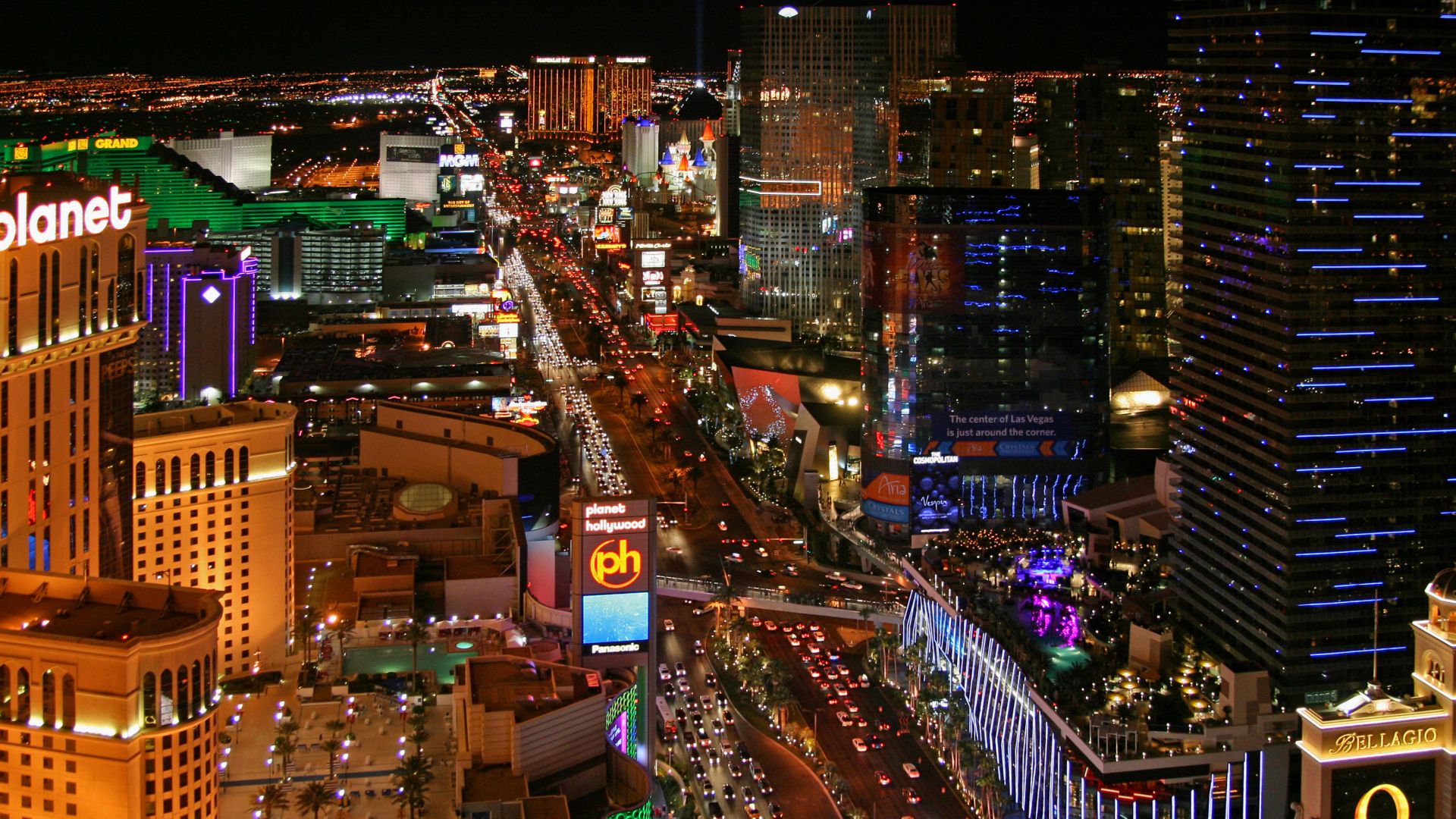 Le strip de Las Vegas vu depuis le sommet de la tour Eiffel du Paris Las Vegas