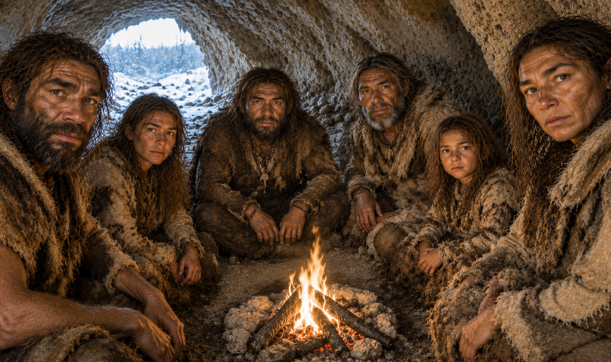 Neanderthal group in cave