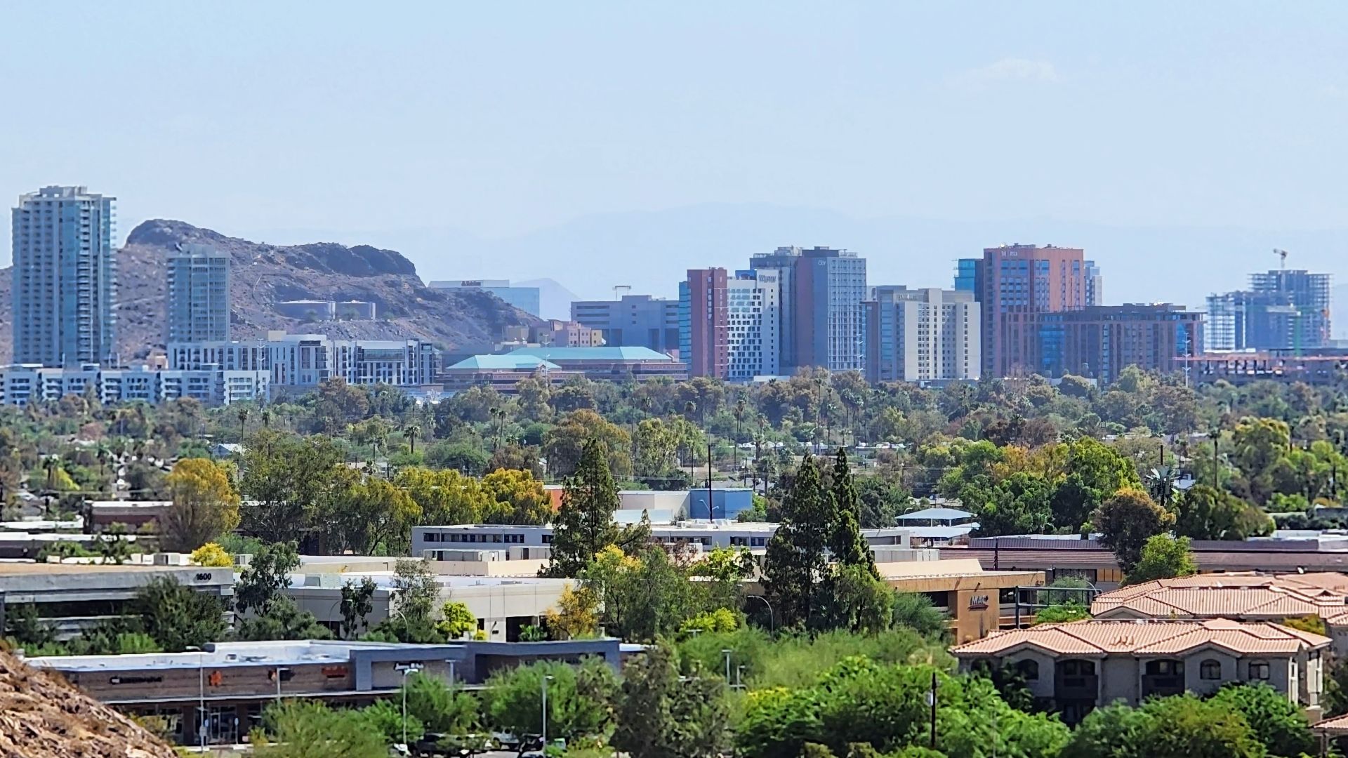 Tempe skyline in August 2023, taken from the Buttes