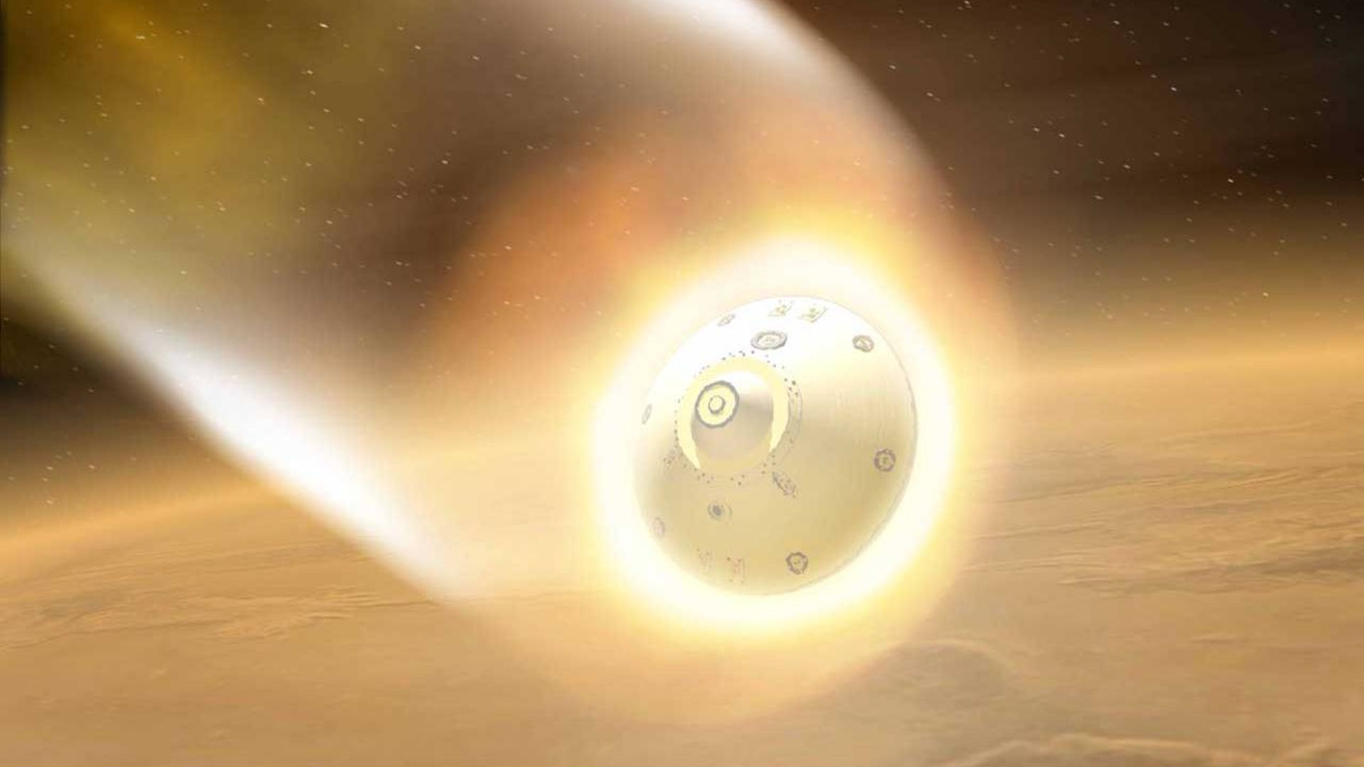 atmosperic entry of Mars Exploration Rover (MER) aeroshell, artistic rendition