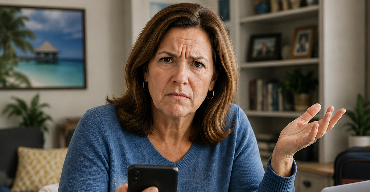 AI-generated image of a woman worried about her travel reward points disappearing.
