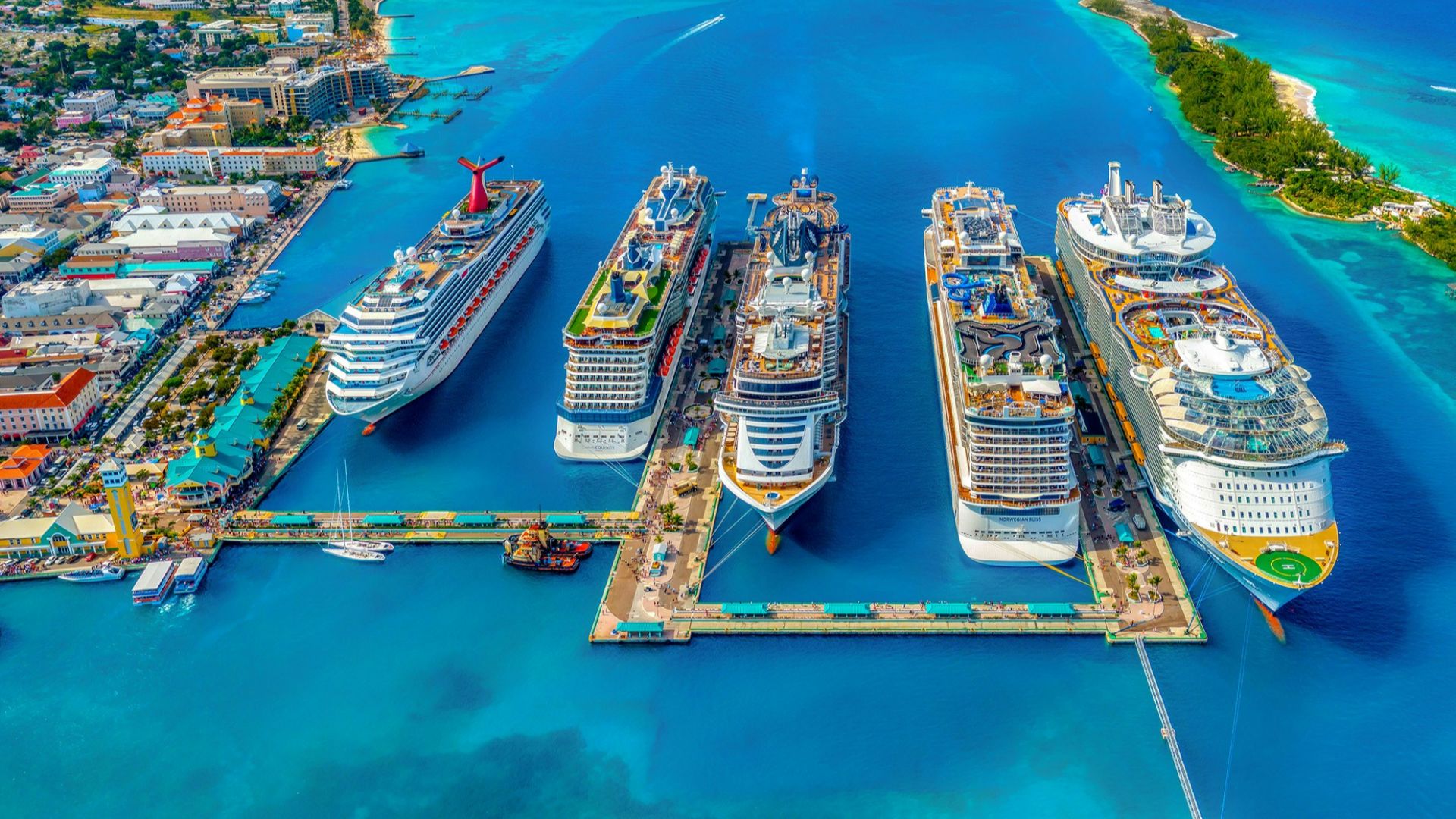 aerial photography of white and blue cruise ships during daytime