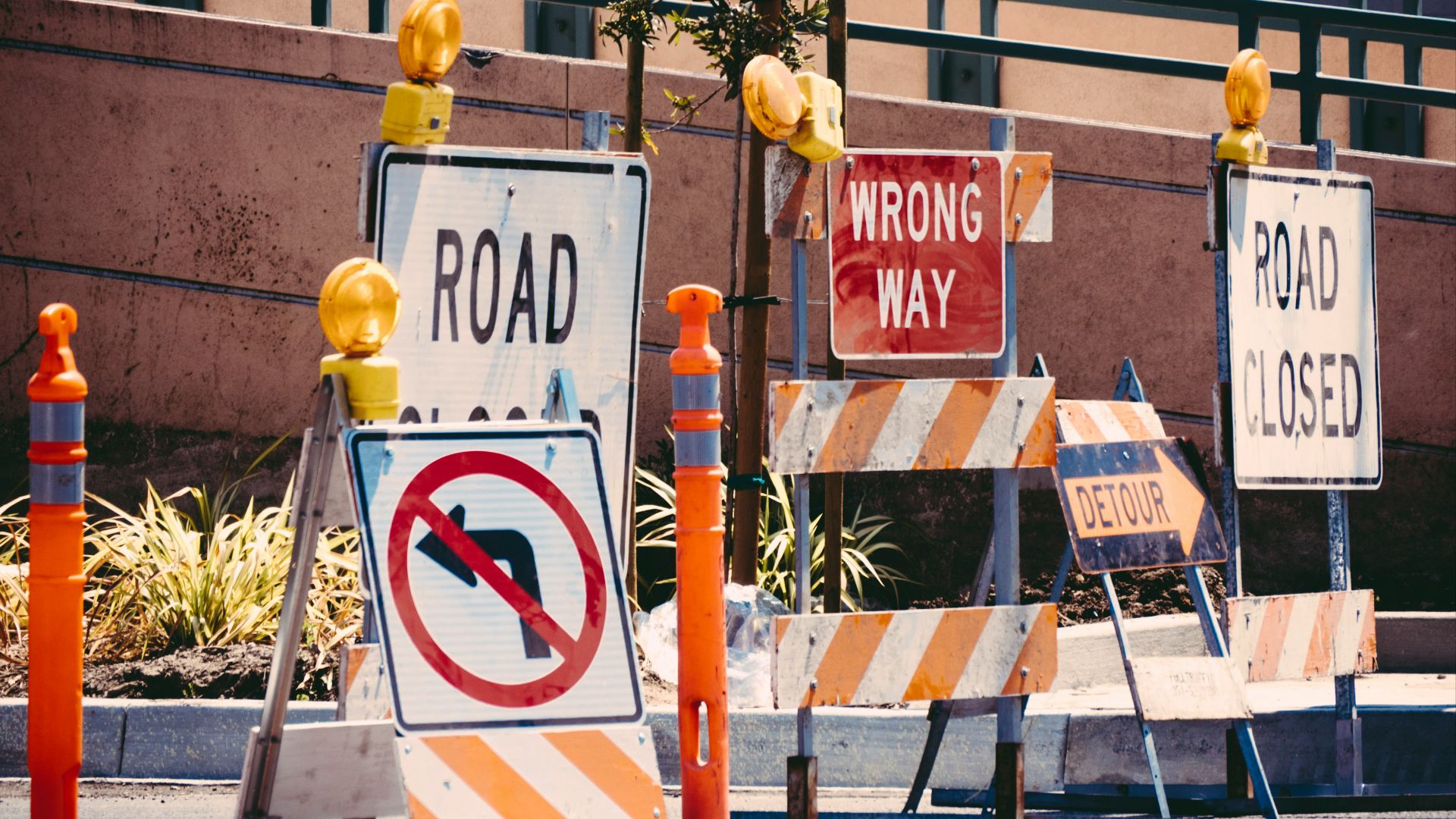 assorted-color signage lot on road during daytime