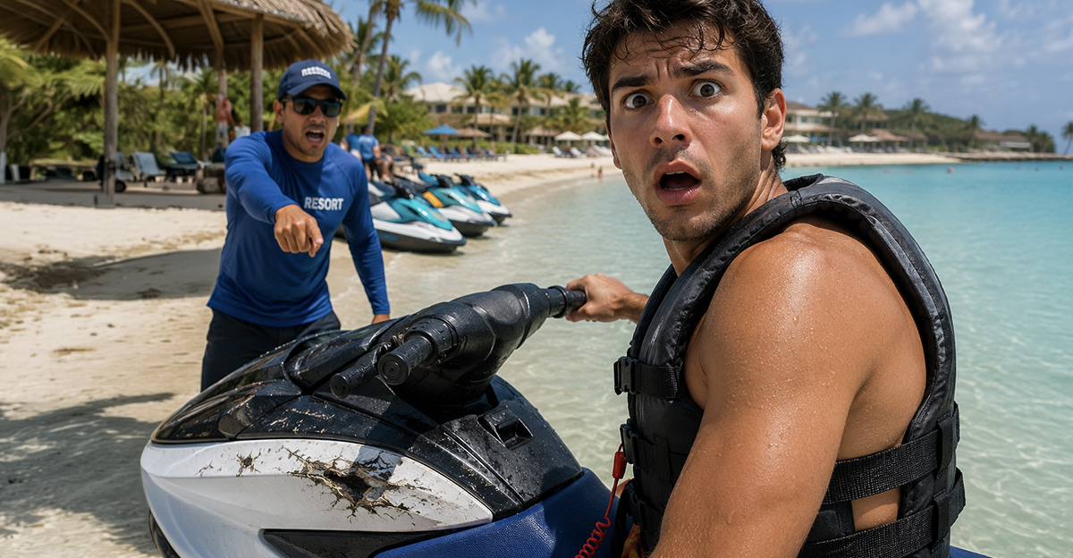 Shocked man on a jet ski