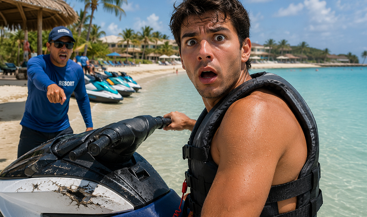 Shocked man on a jet ski