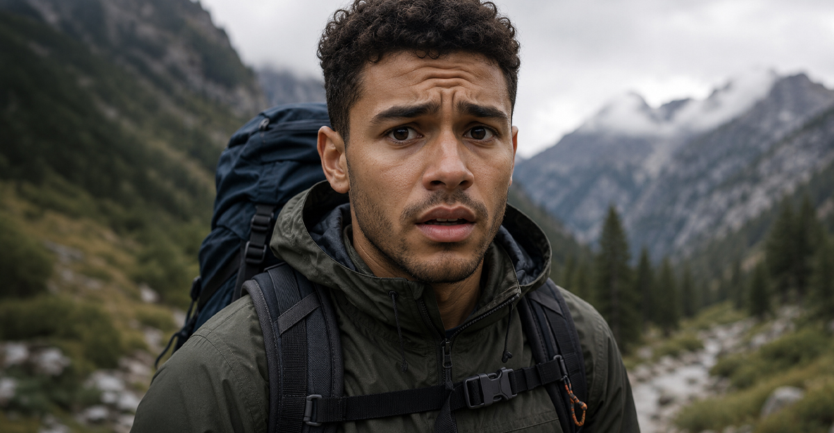 Concerned man in hiking gear