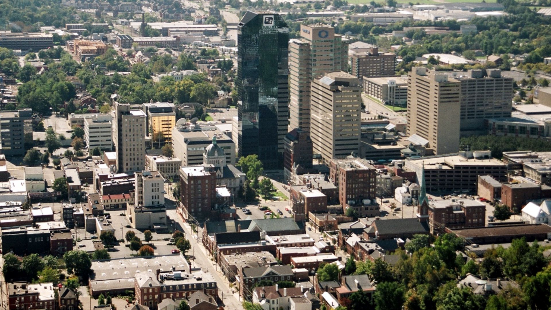 Downtown Lexington, Kentucky. The Lexington Financial Center (blue building) is the city's tallest.