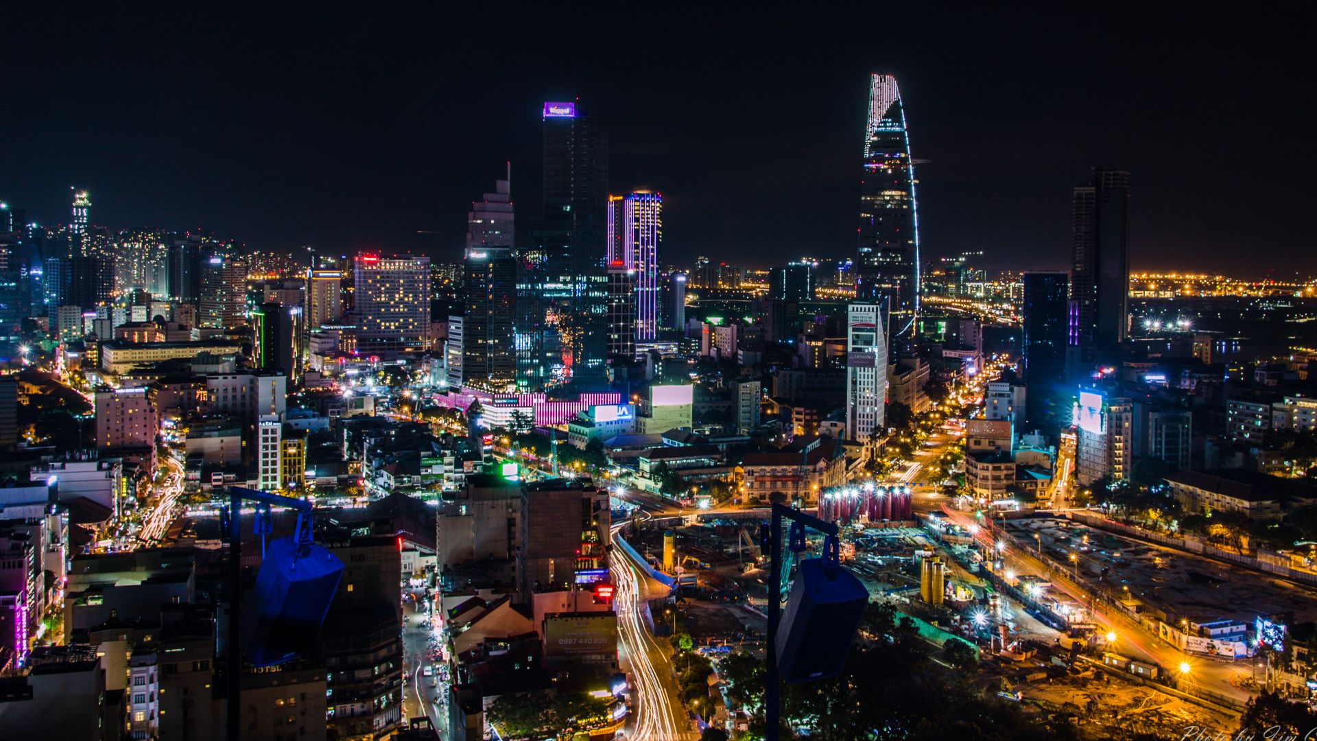 Ho Chi Minh City (Saigon) skyline at night in District 1, Vietnam
