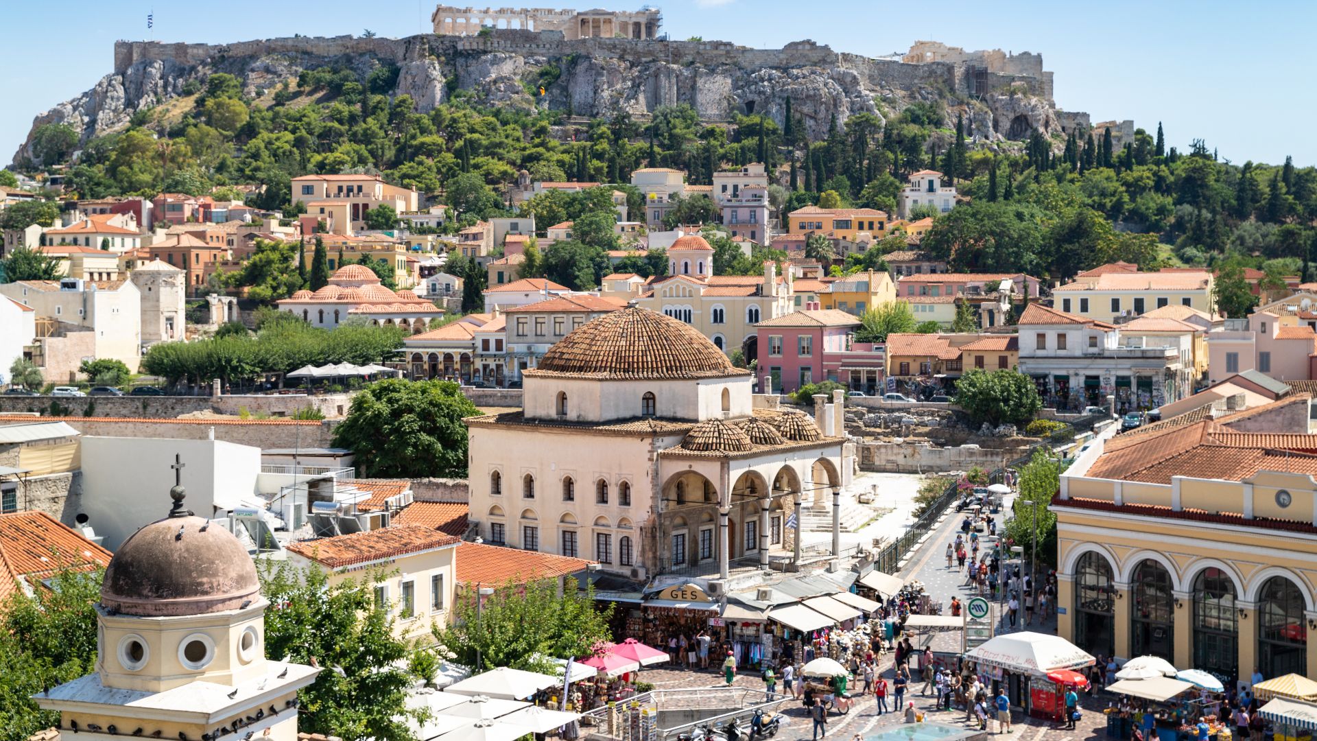 Monastiraki Square and Acropolis in Athens