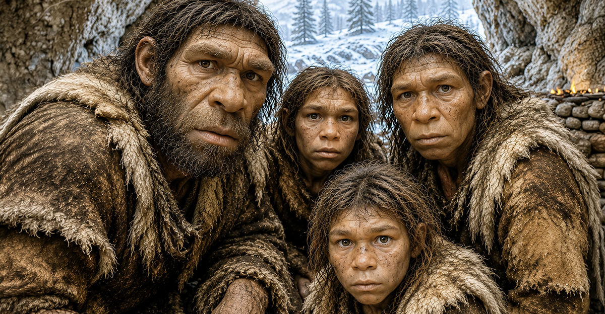 A group of Neanderthals in a cave