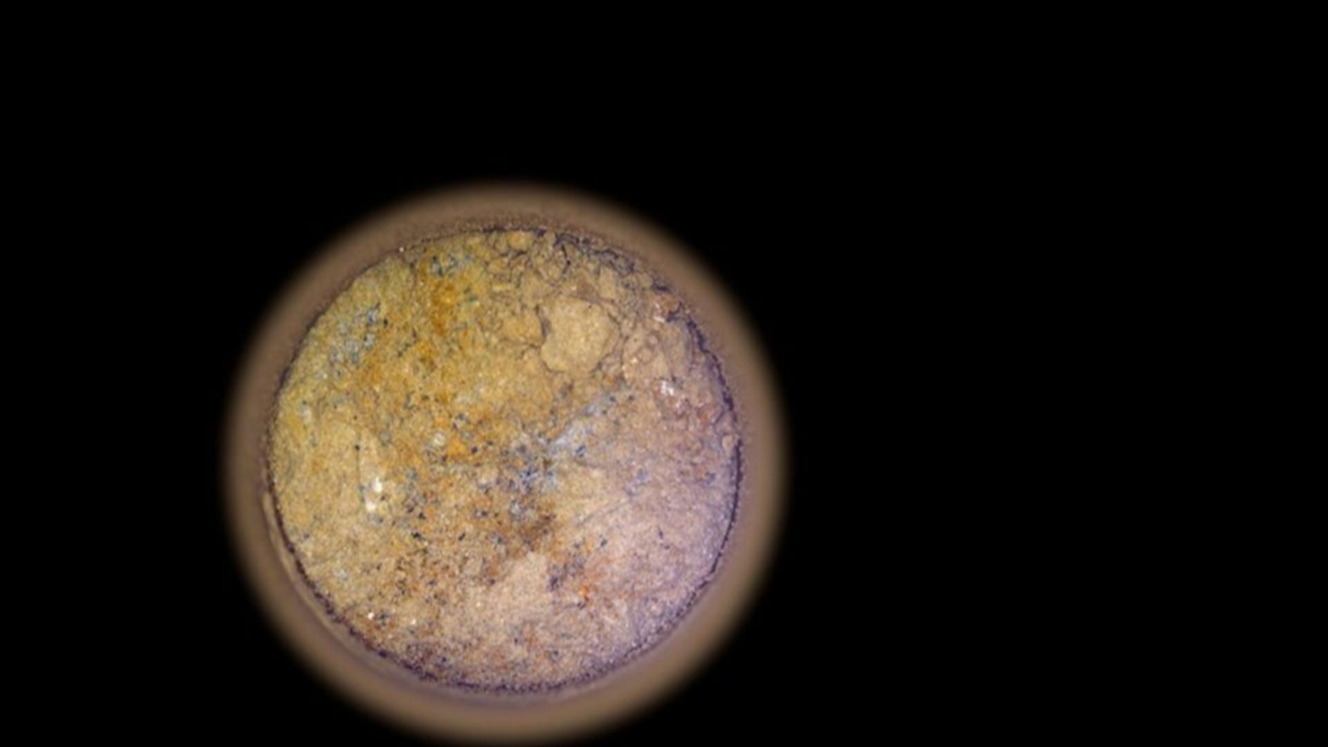 A close-up image of the sample of Cheyava Falls, called “Sapphire Canyon,” collected by NASA's Perseverance rover.