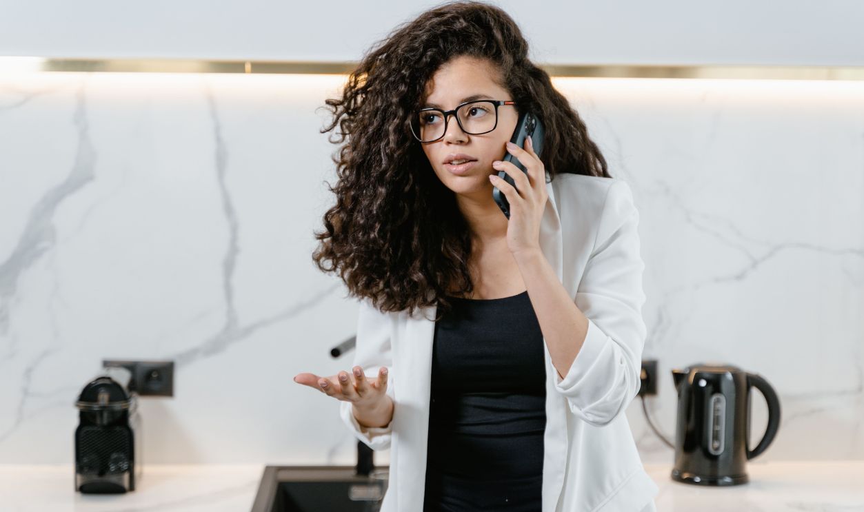 Woman engaged in a phone conversation
