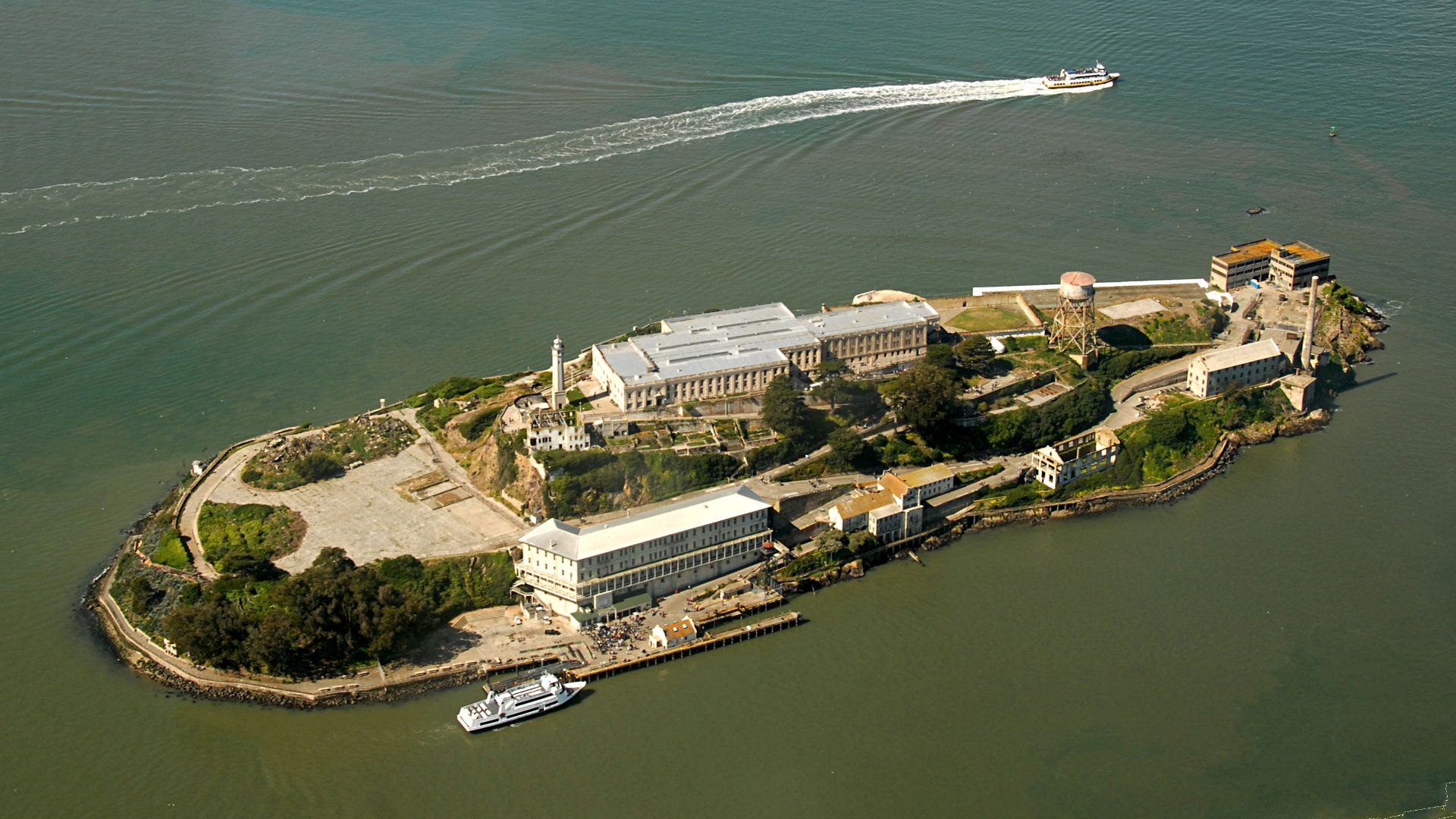 Alcatraz Island view from the West.  Image shot from an altitude of approximately 1800ft.