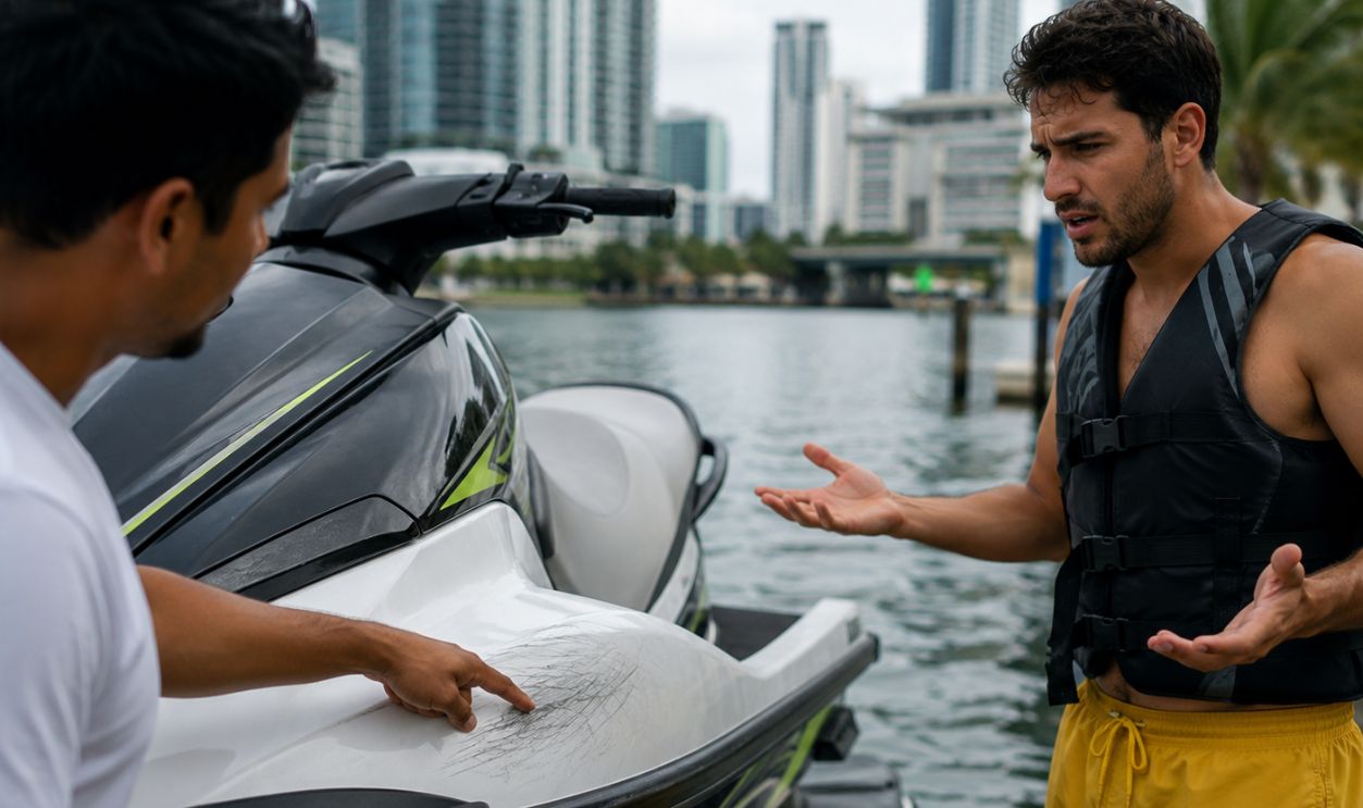 Inspecting the damaged jet ski
