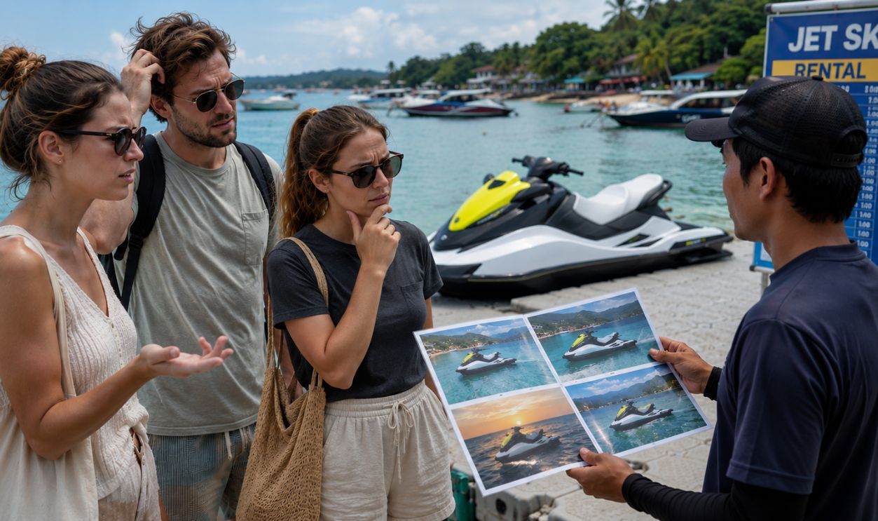 Tourists seeking jet ski adventure