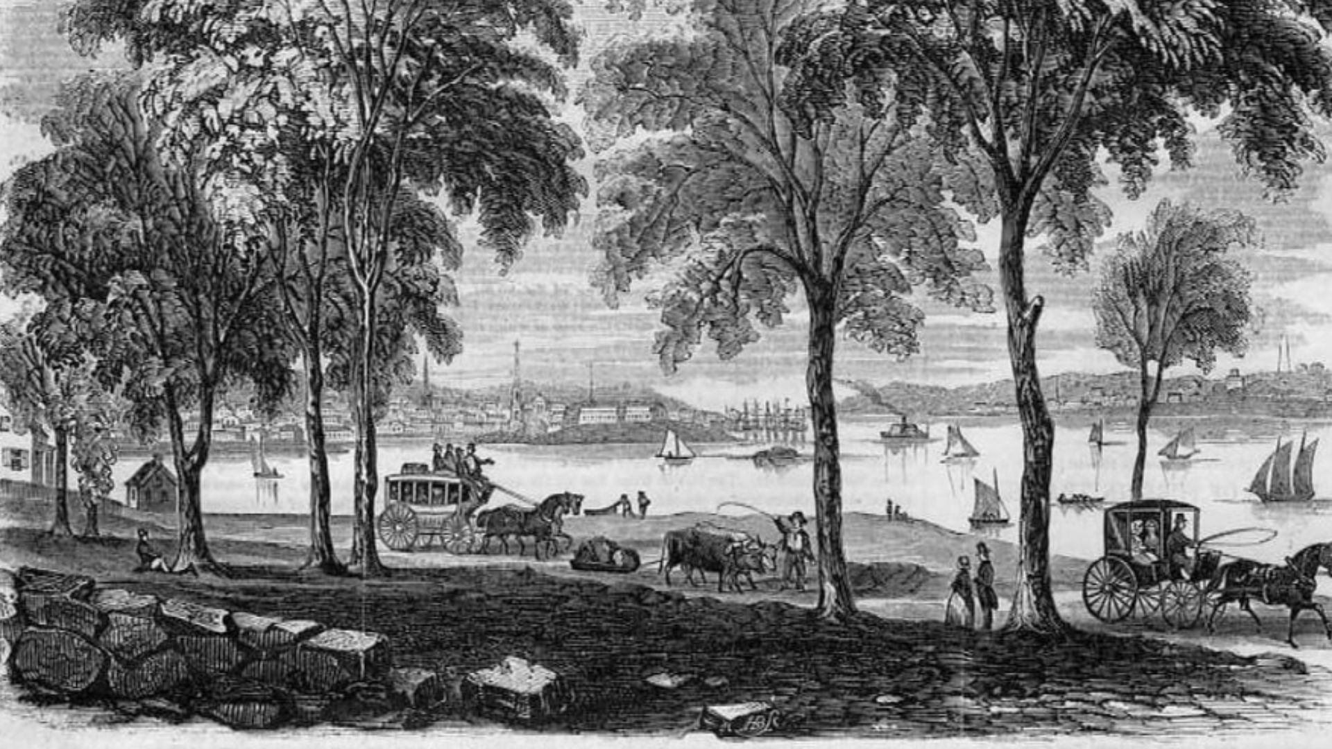 View of New London, Connecticut, from the Shore Road, an engraving published November 1854 in Gleason's Pictorial Drawing-Room Companion, Boston, Massachusetts