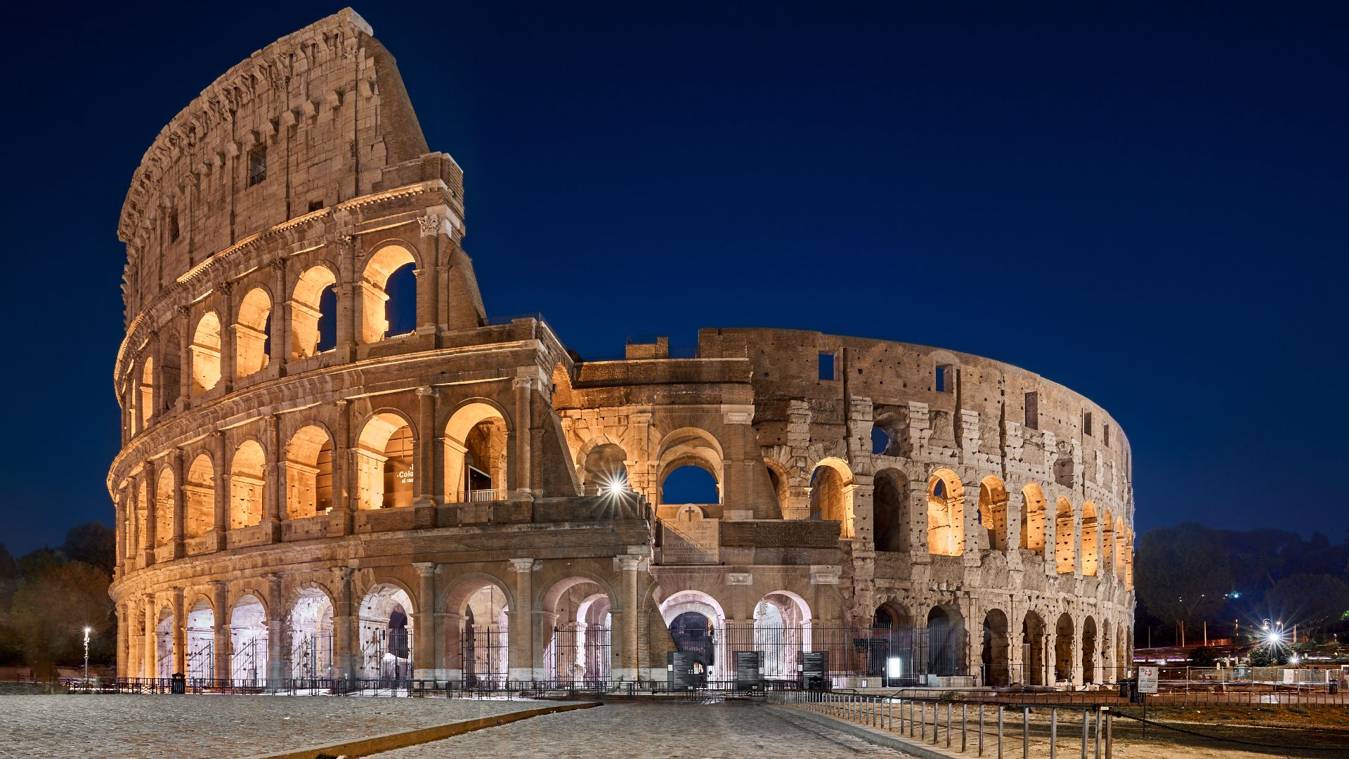 Colosseum in Rome, Italy at late blue hour