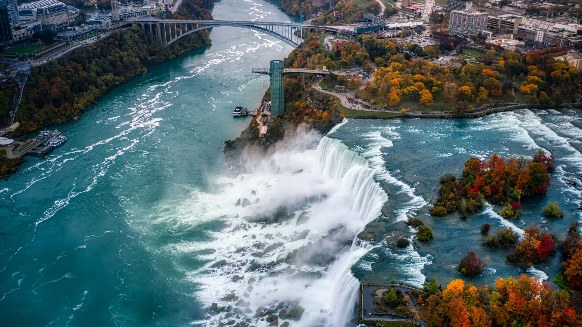 aerial view of water falls