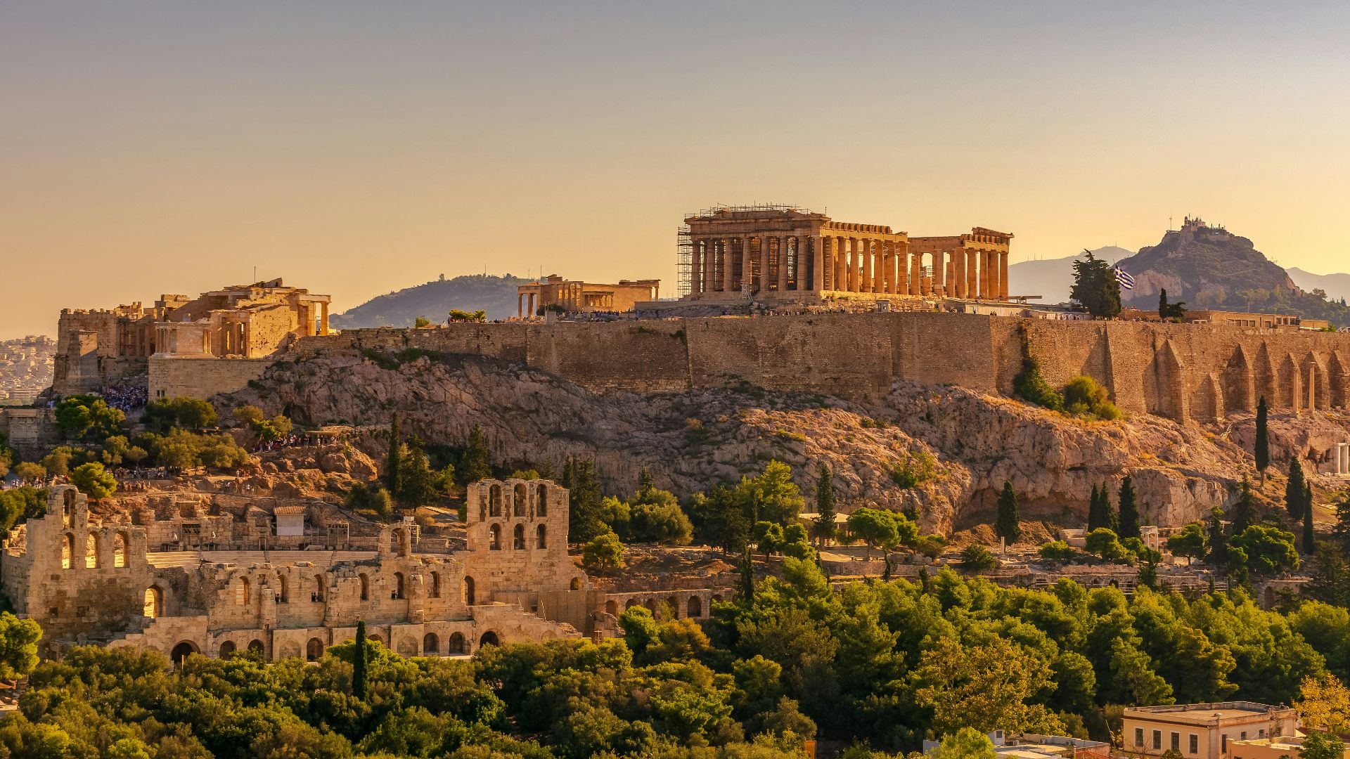 acropolis of athens at golden hour